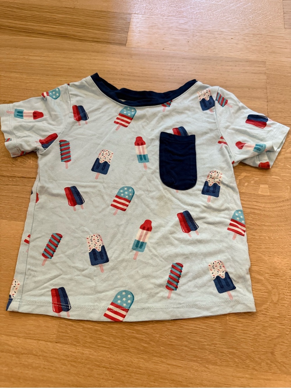 KyteBaby Kids Ice Pop Pocket Tee - Light Blue with Navy Pocket